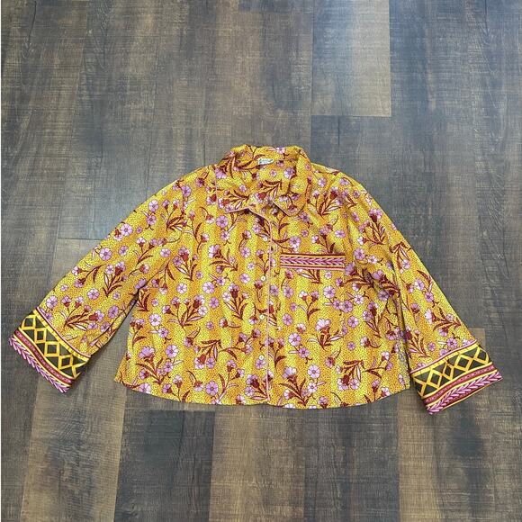 Free People Intimately Pajama Party Satin Gold Floral Set Sz L - Picture 6 of 10